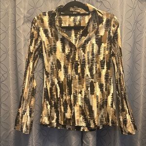 Apt. 9 Olive, Black and Cream Printed Button-Front Shirt